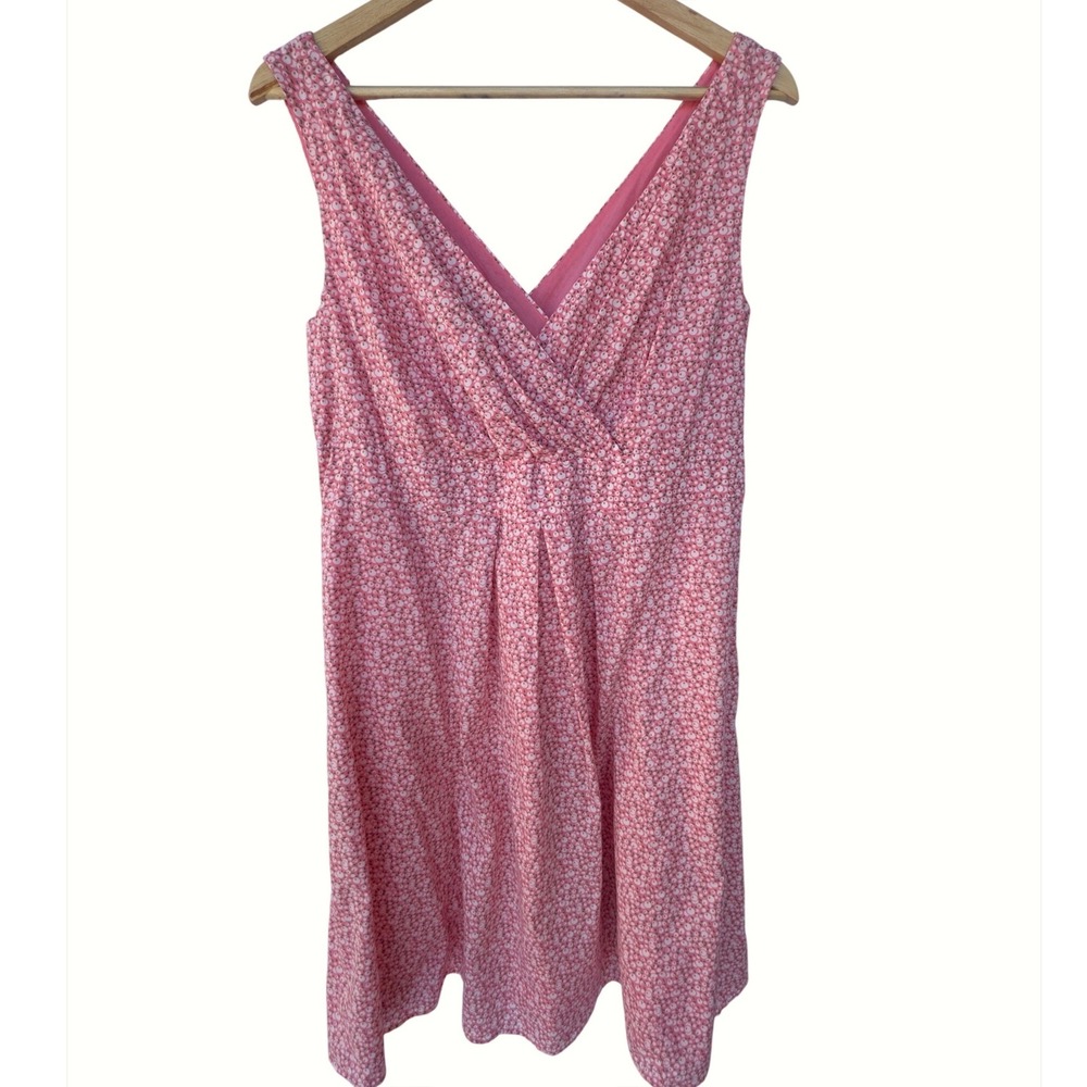 Lands End Sleeveless Dress Pink Floral V-Neck Cottagecore Summer 12